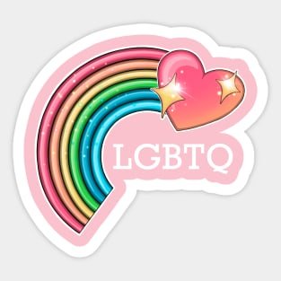 rainbow and heart LGBTQ (white text) Sticker